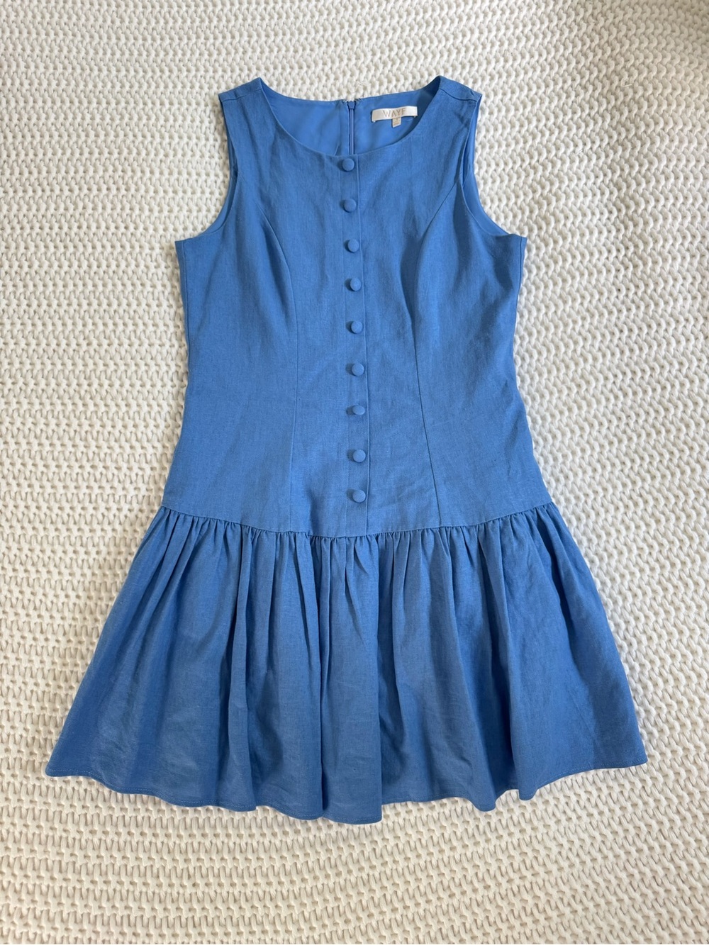 Wayf Blue Sleeveless Button-Front Drop-Waist Mini Dress - Picture 2 of 5